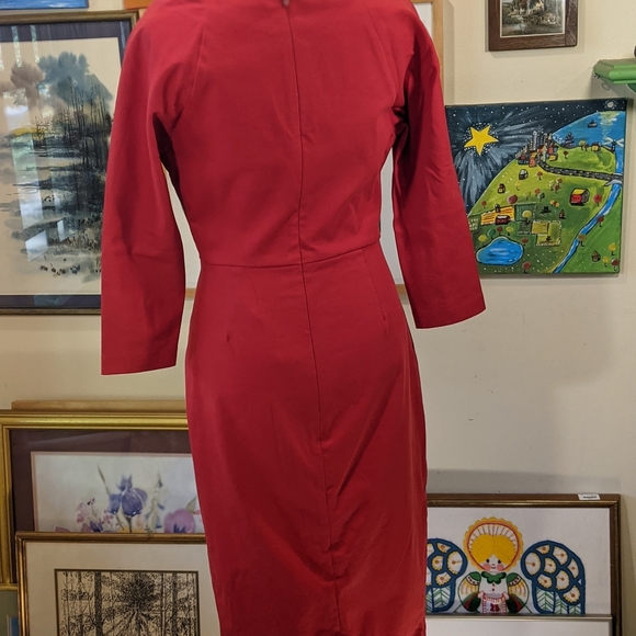 Stunning boat neck Donna Karen red sheath dress size 4 - Picture 10 of 15